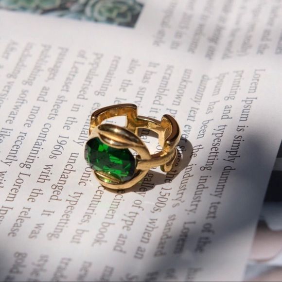 18K Gold Plated Bold Emerald Statement Ring - Picture 1 of 8